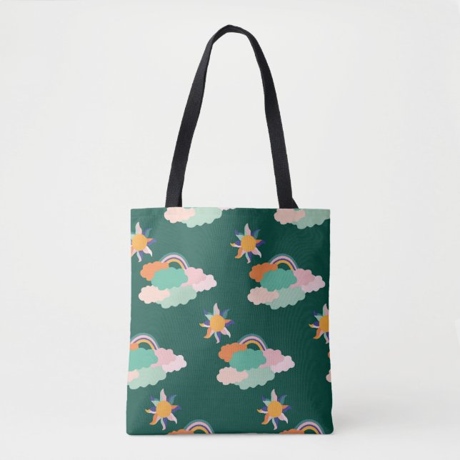 Seamless pattern design with colourful clouds and  tote bag (Front)