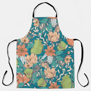Seamless pattern design with hand drawn flowers an apron