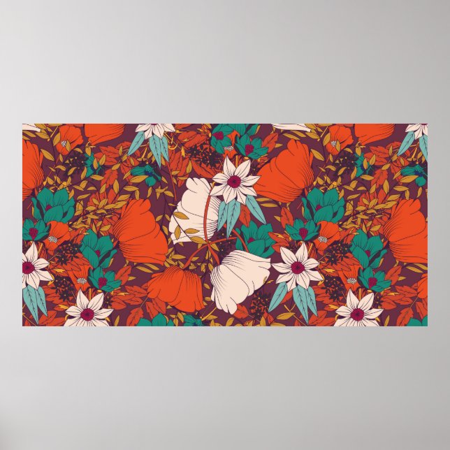 Seamless pattern design with hand drawn flowers an poster (Front)