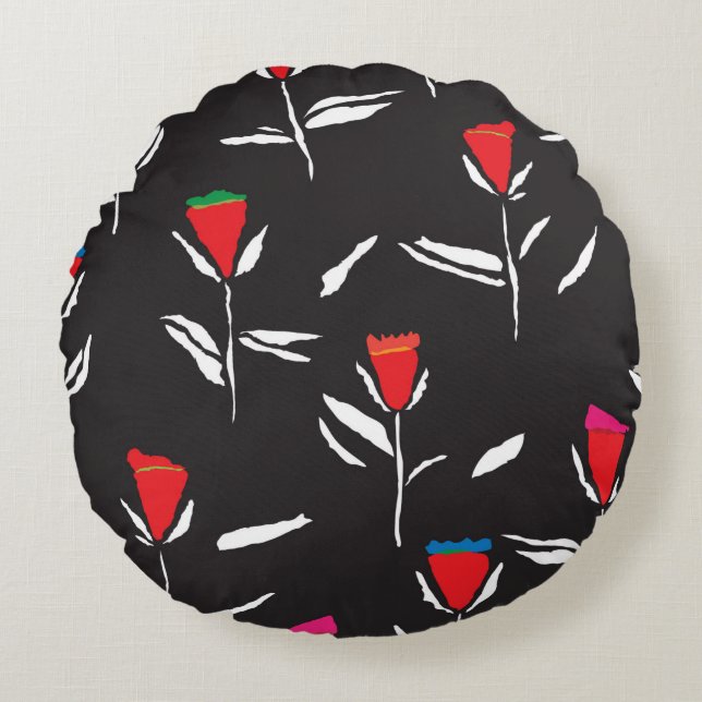Seamless pattern design with pretty stylised flowe round cushion (Front)