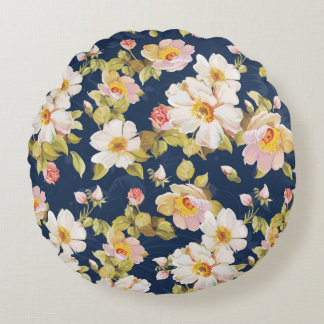 seamless pattern displaying bold flowers. Elegance Round Cushion