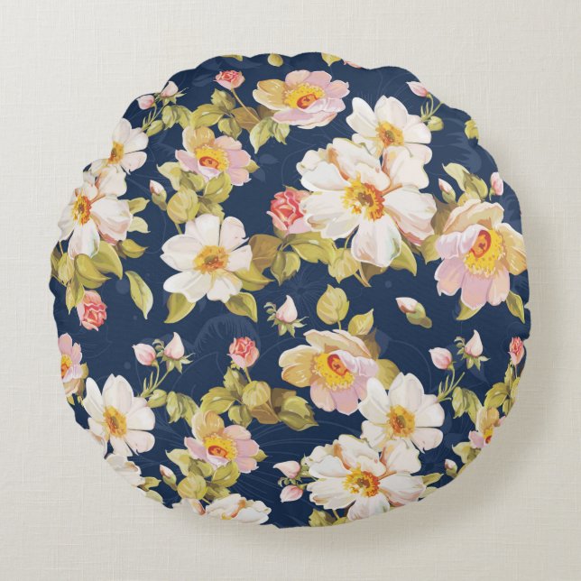 seamless pattern displaying bold flowers. Elegance Round Cushion (Front)