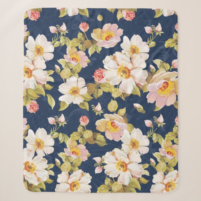 seamless pattern displaying bold flowers. Elegance Sherpa Blanket (Front)