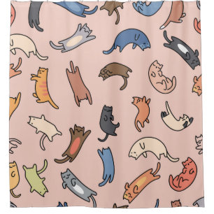 Seamless pattern doodle cats,illustration shower curtain