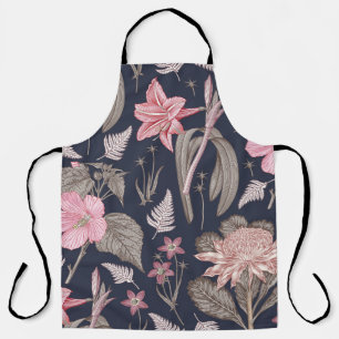 Seamless pattern fabric. Set Amaryllis Waratah Hib Apron