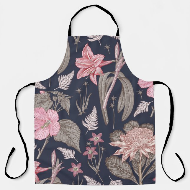 Seamless pattern fabric. Set Amaryllis Waratah Hib Apron (Front)