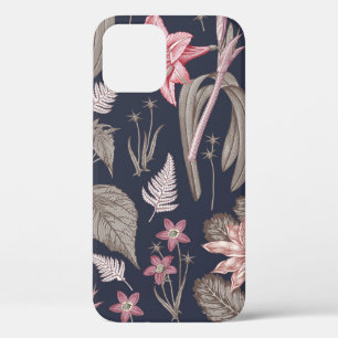 Seamless pattern fabric. Set Amaryllis Waratah Hib iPhone 12 Case