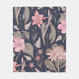 Seamless pattern fabric. Set Amaryllis Waratah Hib Fleece Blanket