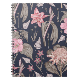Seamless pattern fabric. Set Amaryllis Waratah Hib Notebook