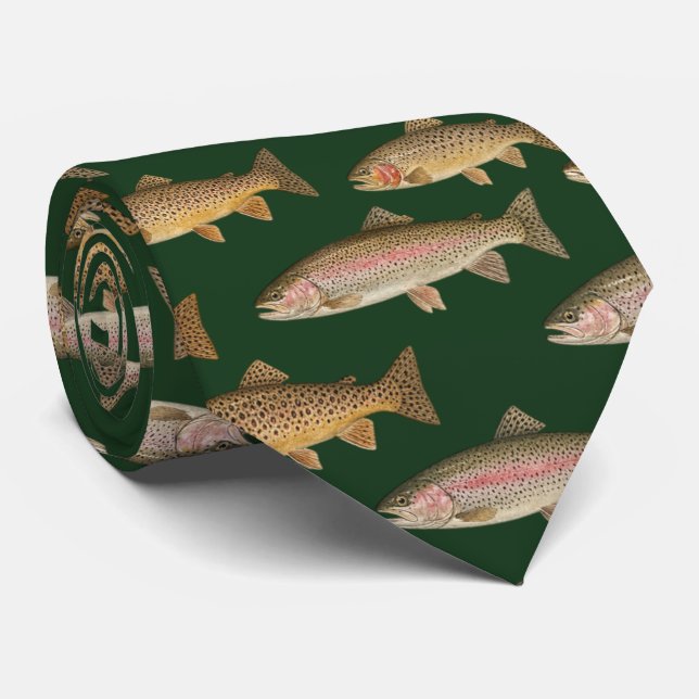 Seamless Pattern Fishing Lover  – Trout Fishing    Tie (Rolled)