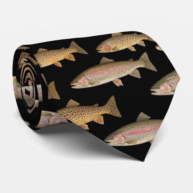 Seamless Pattern Fishing Lover  – Trout Fishing    Tie (Rolled)