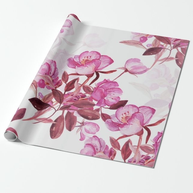 Seamless pattern flowering branch of rose hips. Wa Wrapping Paper (Unrolled)