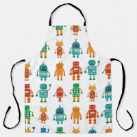 Seamless pattern from colorful retro robots in a f