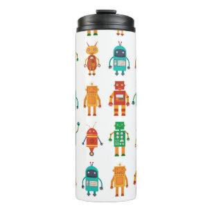Seamless pattern from colorful retro robots in a f thermal tumbler