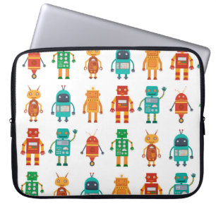 Seamless pattern from colourful retro robots in a  laptop sleeve