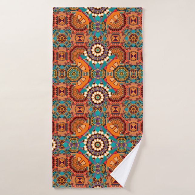 Seamless pattern from mandalas painted in brown, b bath towel (Bath Towel)