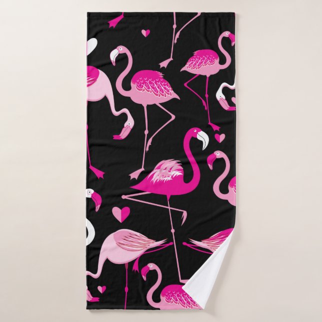 Seamless pattern from pink flamingos on a dark bac bath towel (Bath Towel)