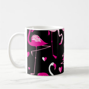 Seamless pattern from pink flamingos on a dark bac coffee mug