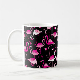 Seamless pattern from pink flamingos on a dark bac coffee mug