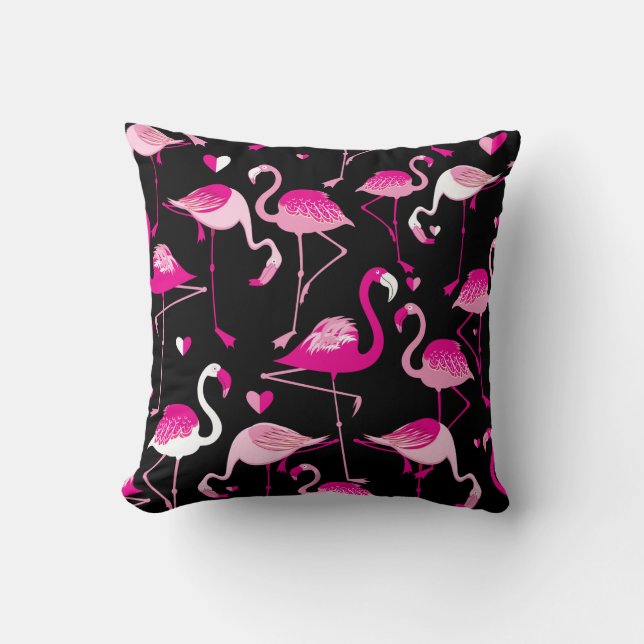 Seamless pattern from pink flamingos on a dark bac cushion (Front)