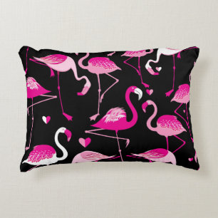 Seamless pattern from pink flamingos on a dark bac decorative cushion
