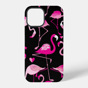 Seamless pattern from pink flamingos on a dark bac iPhone 12 case