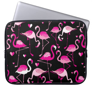 Seamless pattern from pink flamingos on a dark bac laptop sleeve