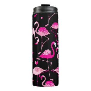 Seamless pattern from pink flamingos on a dark bac thermal tumbler