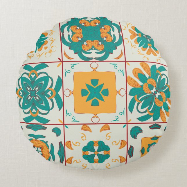 Seamless pattern from the 9 arabic tilesabstract,a round cushion (Front)