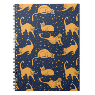 Seamless pattern, funny cats in everyday poses, pl notebook
