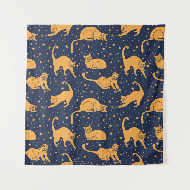 Seamless pattern, funny cats in everyday poses, pl tapestry (Front)