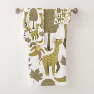 Seamless pattern Giraffe yellow white background Bath Towel Set