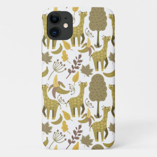 Seamless pattern Giraffe yellow white background iPhone 11 Case