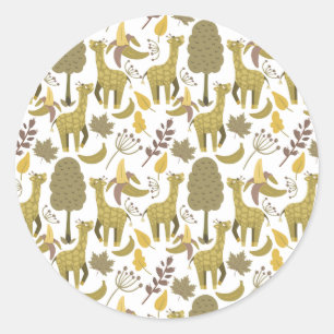 Seamless pattern Giraffe yellow white background Classic Round Sticker