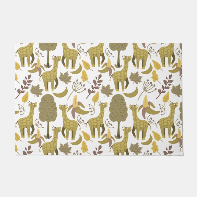 Seamless pattern Giraffe yellow white background Doormat (Front)