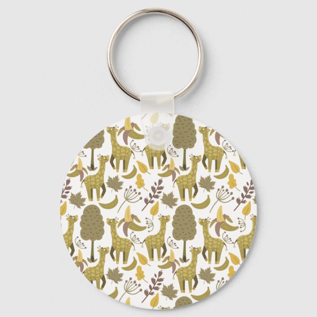 Seamless pattern Giraffe yellow white background Key Ring (Front)