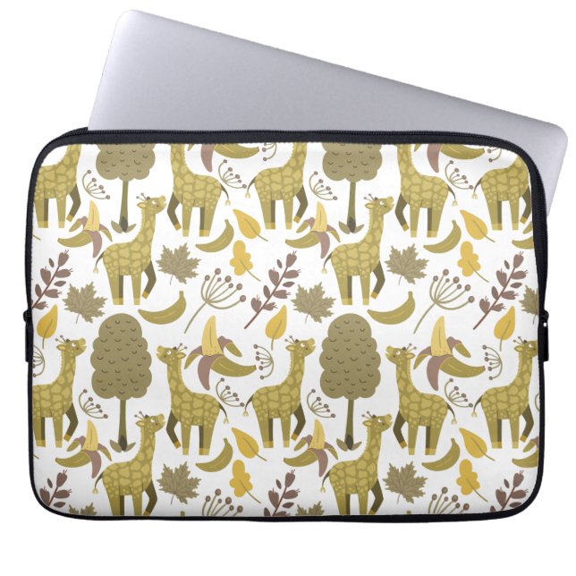 Seamless pattern Giraffe yellow white background Laptop Sleeve (Front)