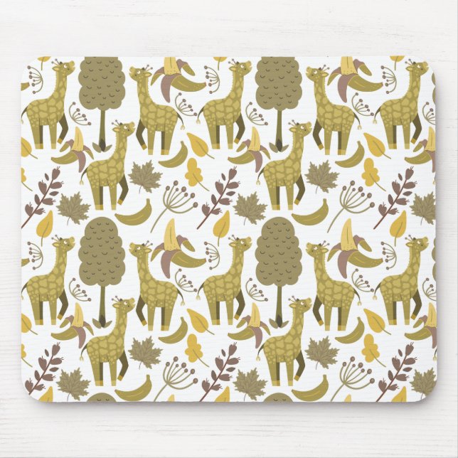 Seamless pattern Giraffe yellow white background Mouse Pad (Front)