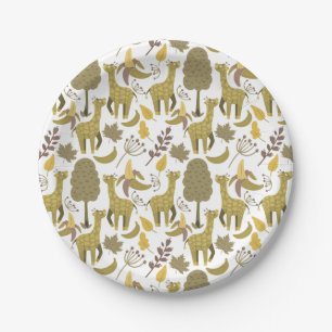 Seamless pattern Giraffe yellow white background Paper Plate