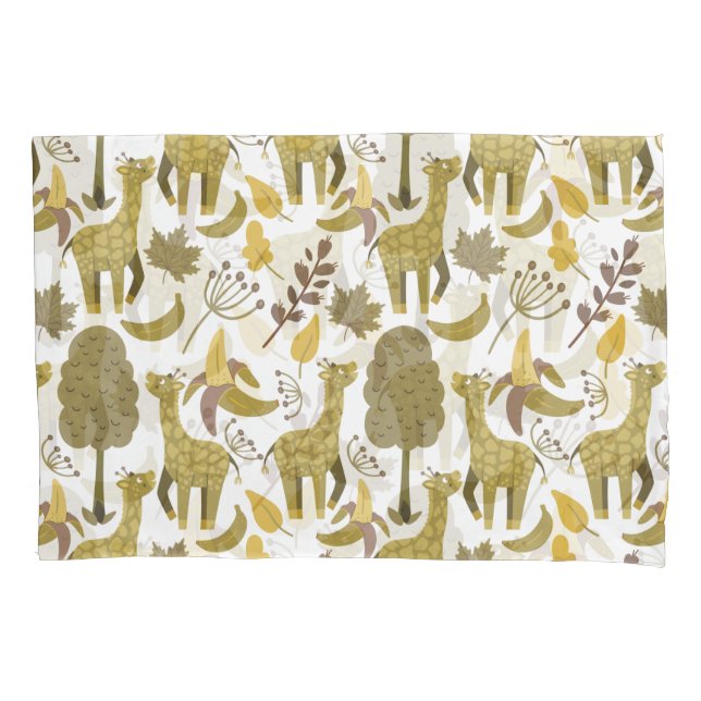 Seamless pattern Giraffe yellow white background Pillowcase (Front-Left)