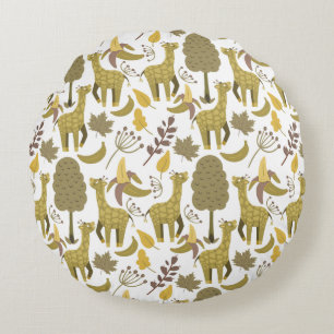 Seamless pattern Giraffe yellow white background Round Cushion