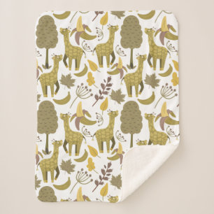 Seamless pattern Giraffe yellow white background Sherpa Blanket
