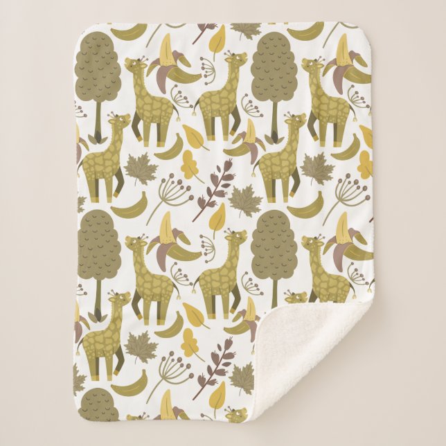 Seamless pattern Giraffe yellow white background Sherpa Blanket (Front)