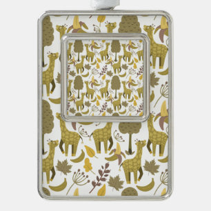 Seamless pattern Giraffe yellow white background Silver Plated Framed Ornament