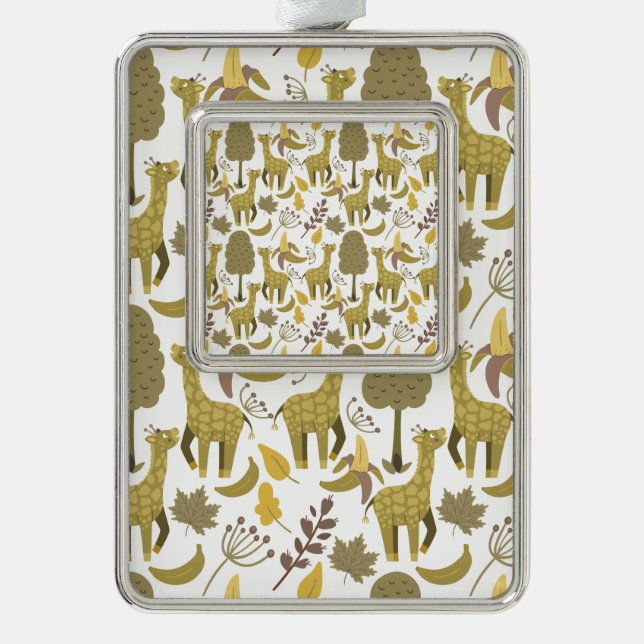 Seamless pattern Giraffe yellow white background Silver Plated Framed Ornament (Front)