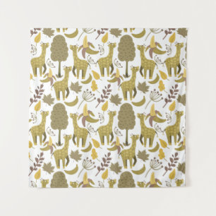 Seamless pattern Giraffe yellow white background Tapestry