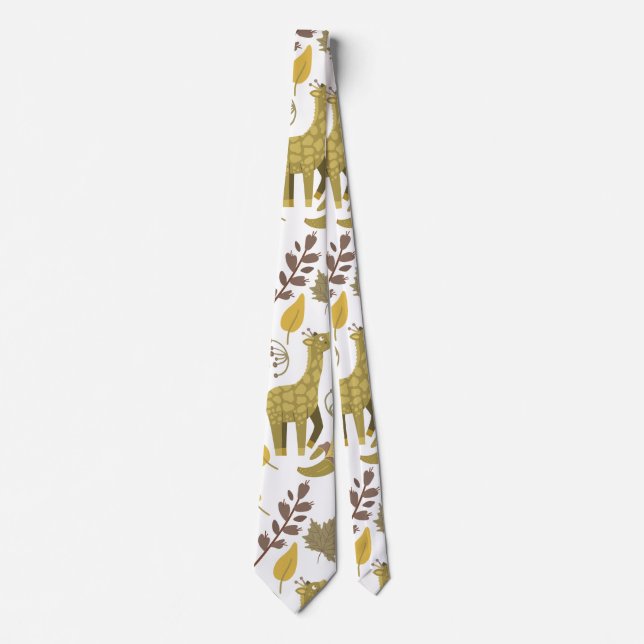 Seamless pattern Giraffe yellow white background Tie (Front)