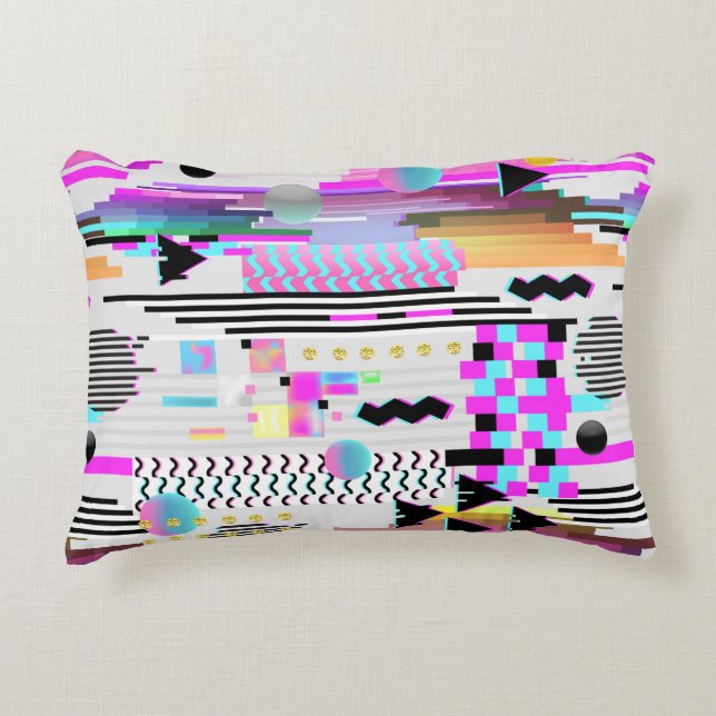 Seamless Pattern Glitch Design. Cyberpunk Digital  Decorative Cushion (Front)