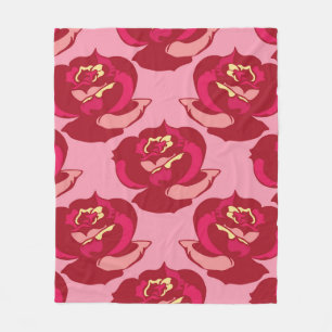 Seamless pattern gold burgundy roses vintage beaut fleece blanket
