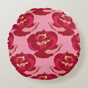 Seamless pattern gold burgundy roses vintage beaut round cushion